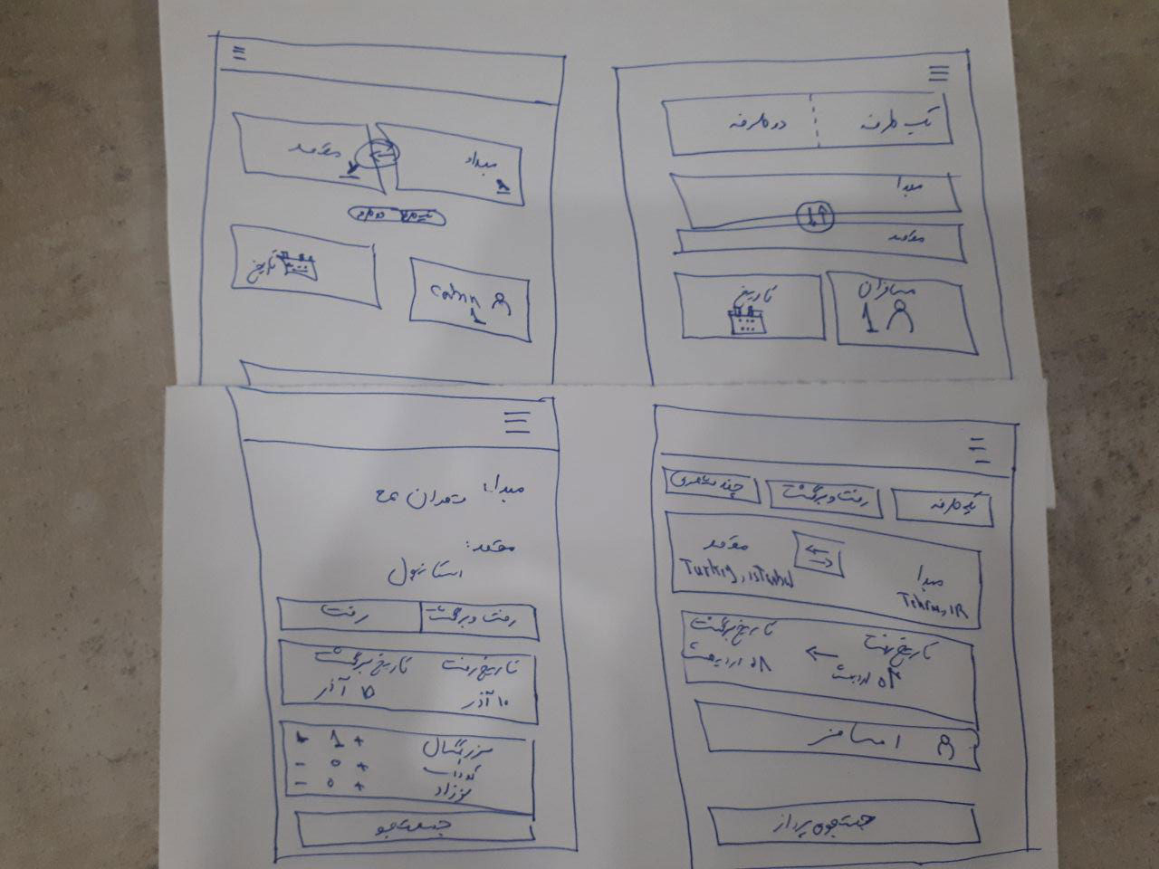 Sketches of ideas for the flight search screen